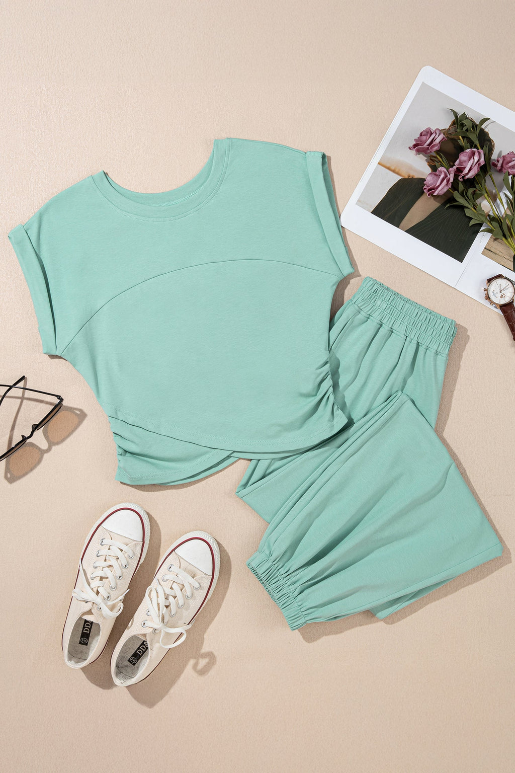 Solid Cropped Top and Jogger Pants Athleisure Set