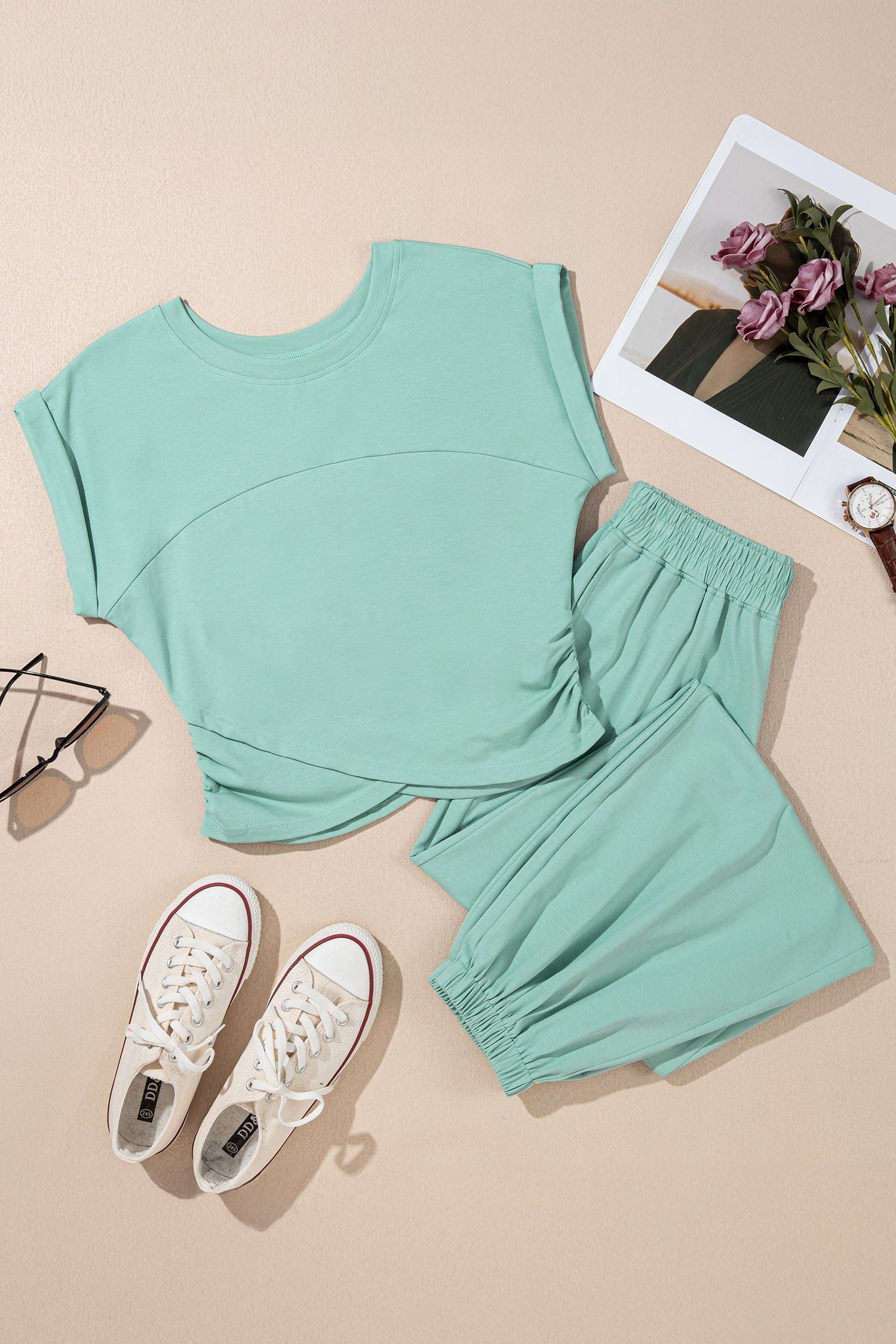 Solid Cropped Top and Jogger Pants Athleisure Set