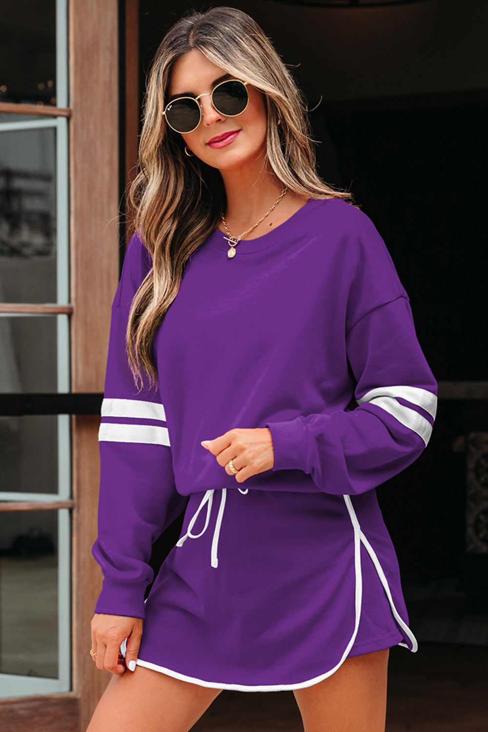 Varsity Stripe Pullover and Mini Skirt Set
