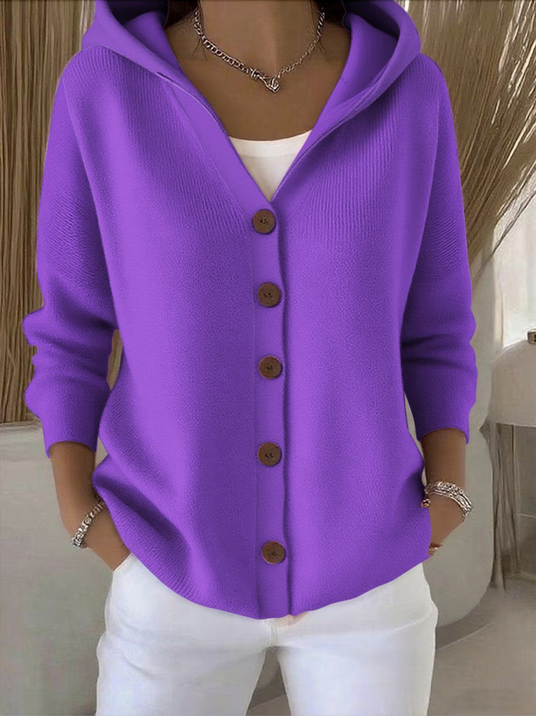 Women’s Button-Down Hoodie Cardigan Sweater Coat - Relaxed Knit