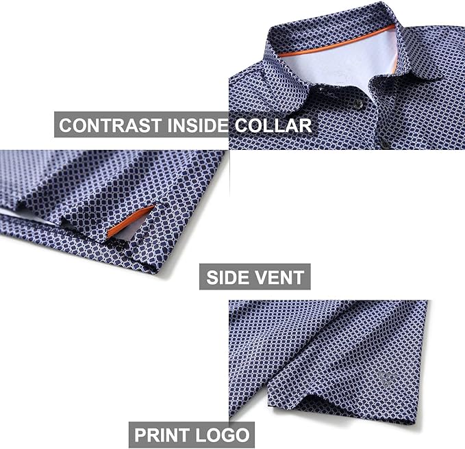 Men's Striped Performance Golf Polo Shirt Moisture Wicking Dry Fit