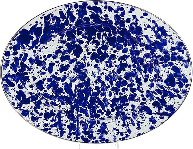 Golden Rabbit Cobalt Swirl 12 x 16 oval platter with blue spatterware pattern