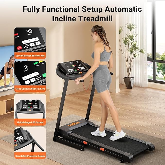 Incline Treadmill with 18" LED Screen, 3.0 HP Motor, 300 lb Capacity