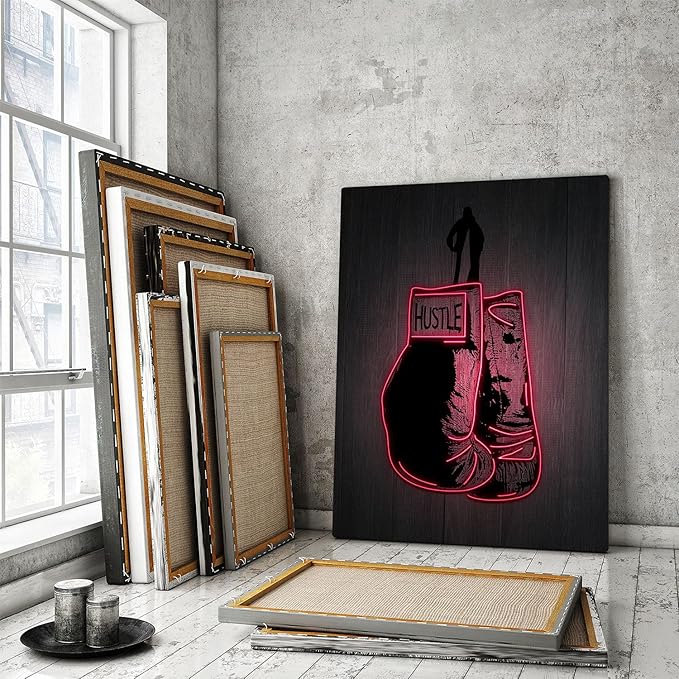 SuccessHunters Boxing Gloves Neon Canvas, Motivational Wall Decor, Office Art Artwork, Entrepreneur Motivation, Hustle Artwork, Boxing Bright Decor, Fighter Gym Sign, Hustler Art Neon Sign (8 x 8 in)