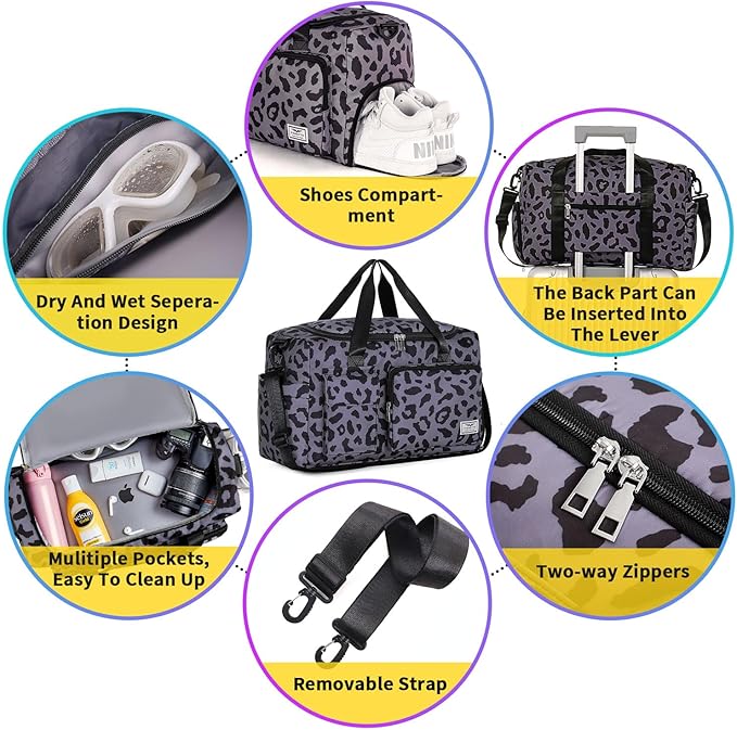 FIORETTO Women's Gym Duffle Bag with Shoes Compartment, 37L Capacity, Ideal for Travel, Gym, Sports, Duffel, Weekender