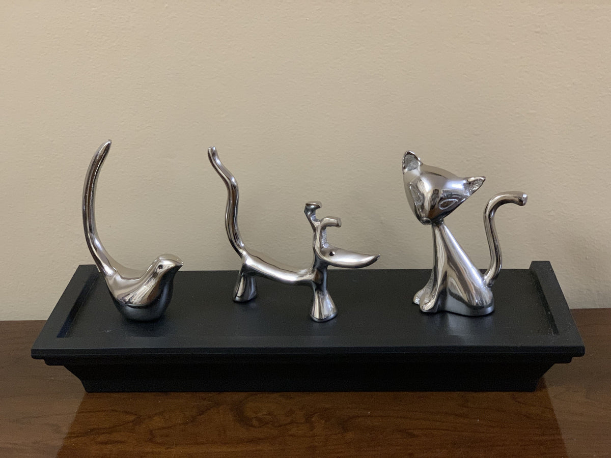 Vibhsa Dog Cat & Bird Ring Holders Set - Silver