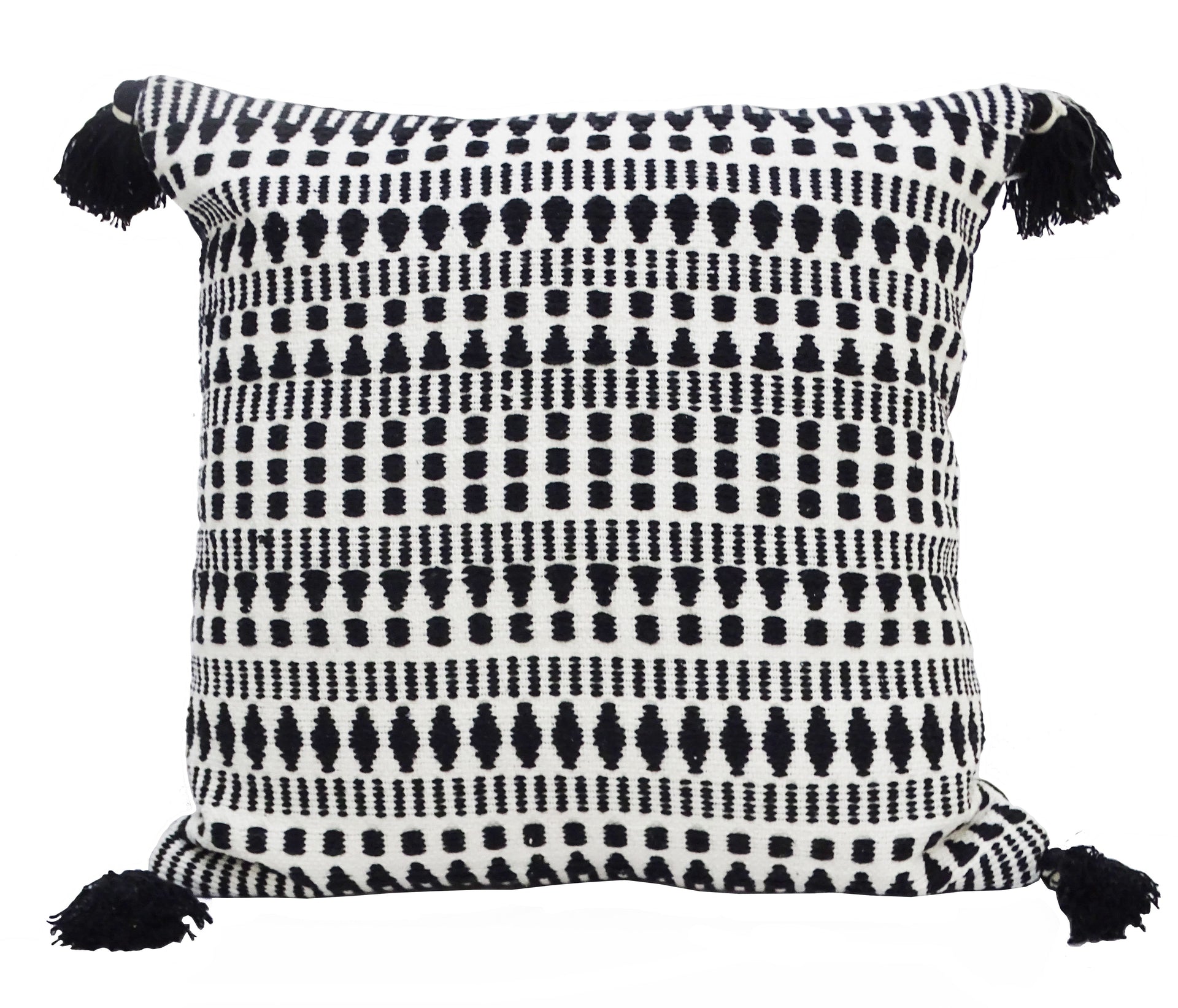 Black 22" X 22" Throw Pillow for couch with Tassels-Winter
