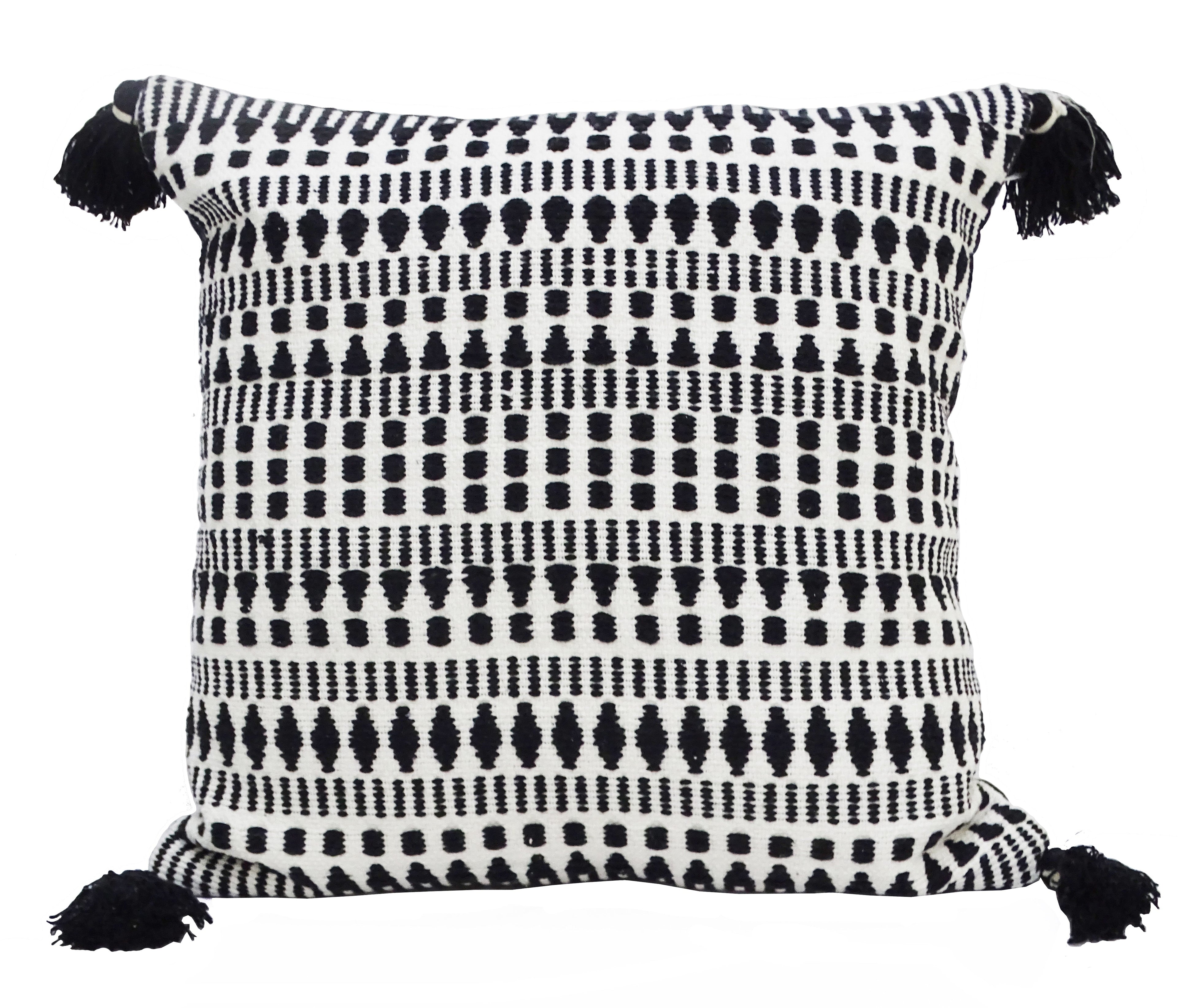 Black 22" X 22" Throw Pillow for couch with Tassels-Winter