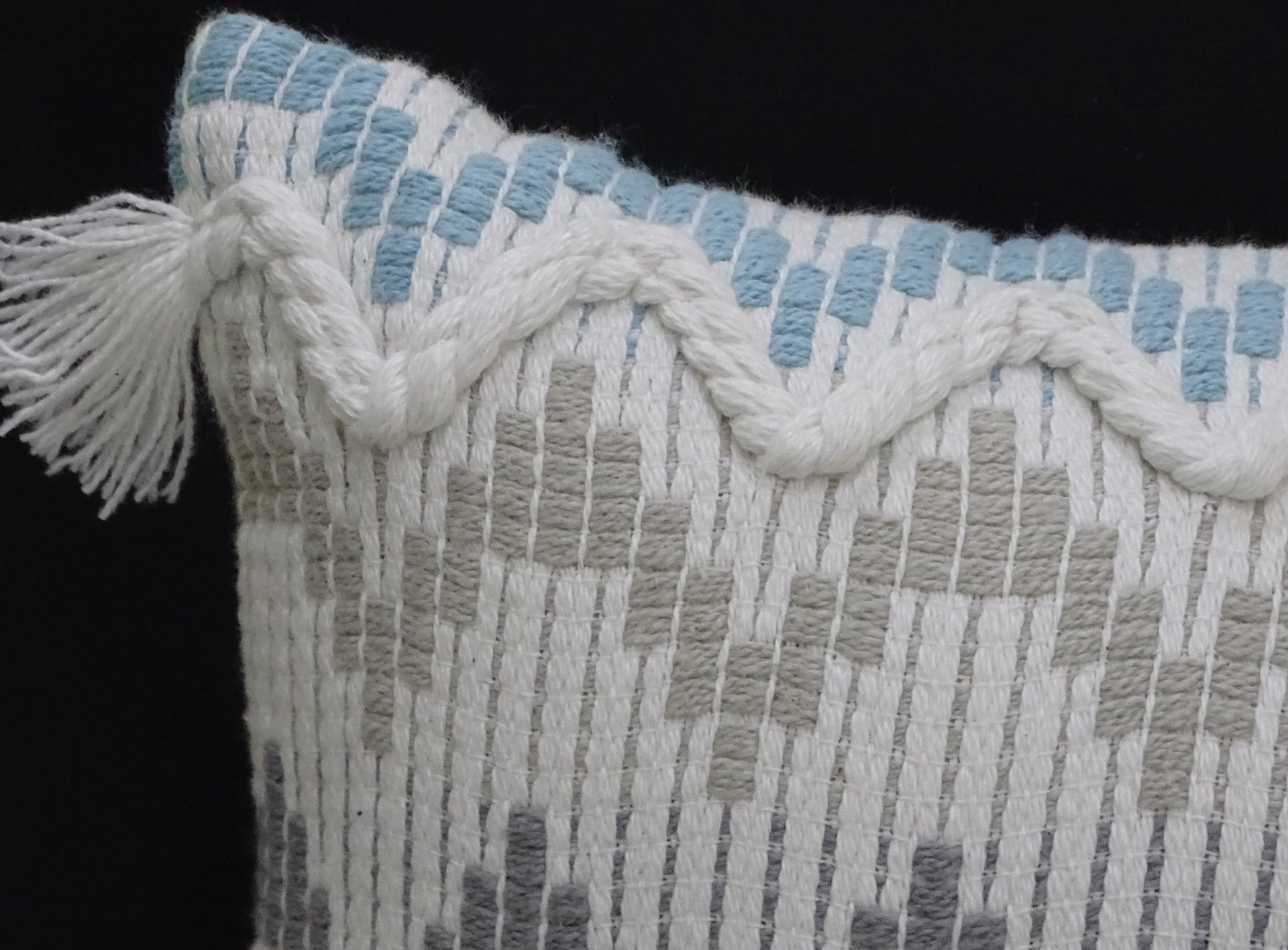 Chevron Throw Pillow for Sofa with Braid and Tassels 14"x24"