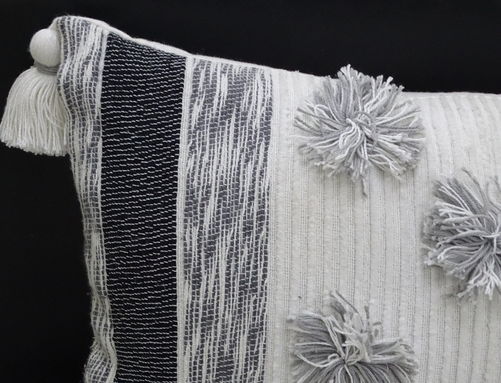 Melange Striped Throw Pillow with Large Poms and Tassels 14"x24"