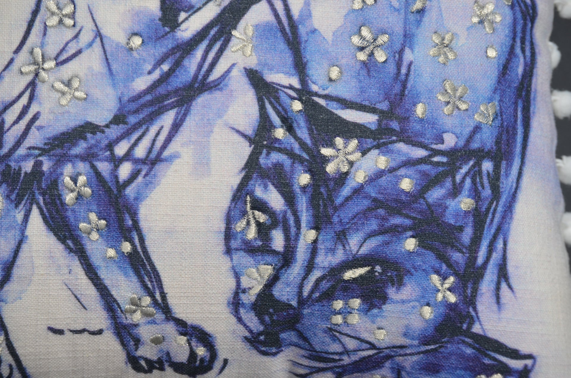 Blue Decorative Pillow with Pom-Poms Cat 18"x18"