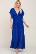 Royal Blue Flounce Button Front Maxi Dress