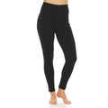 Women's heavyweight black Merino wool thermal leggings with brand logo on back waistband