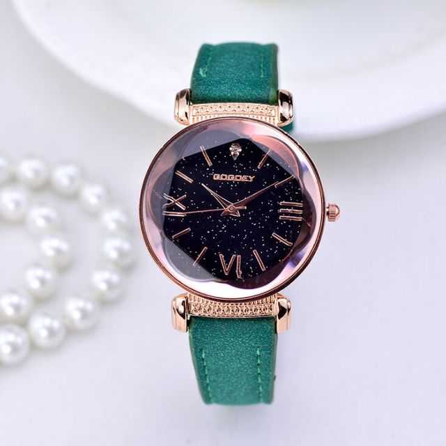 Women's Rose Gold Starry Dial Leather Strap Fashion Watch - Image 9