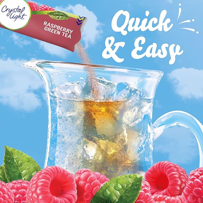 Crystal Light Raspberry Green Tea Naturally Flavored Powdered Drink Mix, 60 ct Pack, 12 Canisters of 5 Pitcher Packets