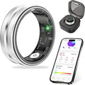 Thin Smart Ring for Fitness & Health Tracking -Pedometer,Sleep/Heart Rate/Blood Oxygen Monitor, Gesture Control / 5ATM Waterproof -No APP Subscription Compatible with Android& iOS (Silver, 9)