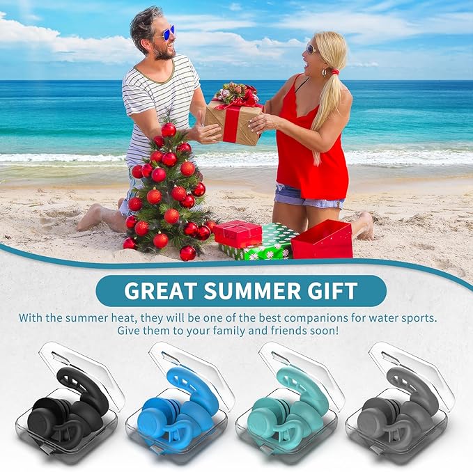 Swimming Ear Plugs for Adults, 4 Pairs Reusable Silicone Waterproof Colorful Swim Earplugs for Swimming Showering Snorkeling Surfing and Water Sports, Water Ear Plugs for Men and Women