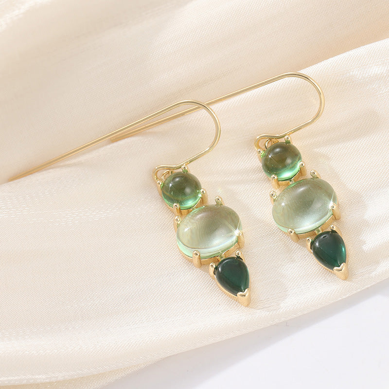 Elegant Green Stone Drop Earrings Gold Tone Brass Women Daily Vacation Fashion Jewelry Gift Versatile
