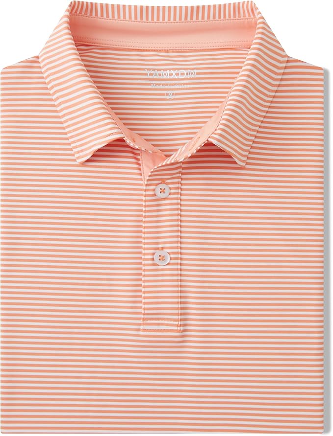 Men's Striped Performance Golf Polo Moisture Wicking Sport Shirt