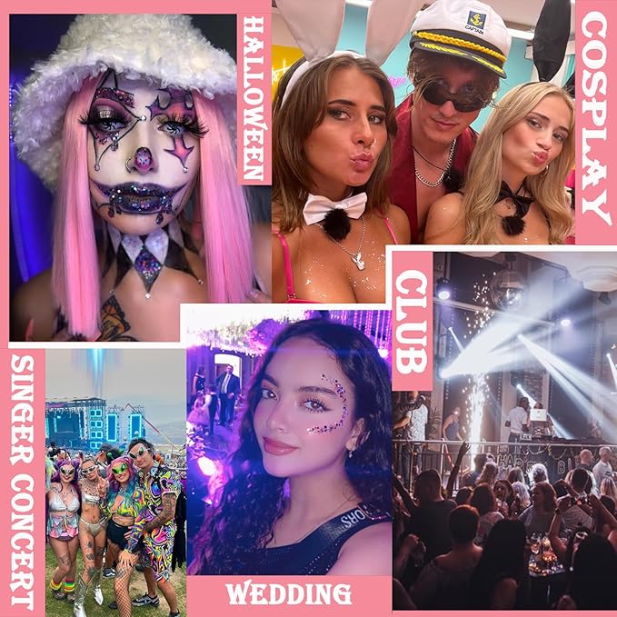 Body Glitter Face Glitter Gel: Singer Concerts Disco Festival Rave Accessories Face Glitter Makeup 150ml Chunky Sequins Mermaid Face Body Hair Glitter Gel (Orange&White&Black)