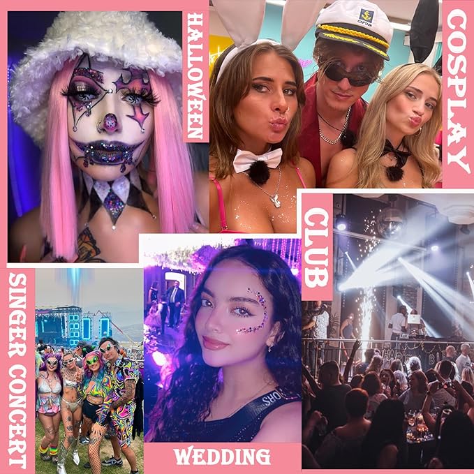 Body Glitter Face Glitter Gel: Singer Concerts Disco Festival Rave Accessories Face Glitter Makeup 150ml Chunky Sequins Mermaid Face Body Hair Glitter Gel (Silver&Pink&Gold)