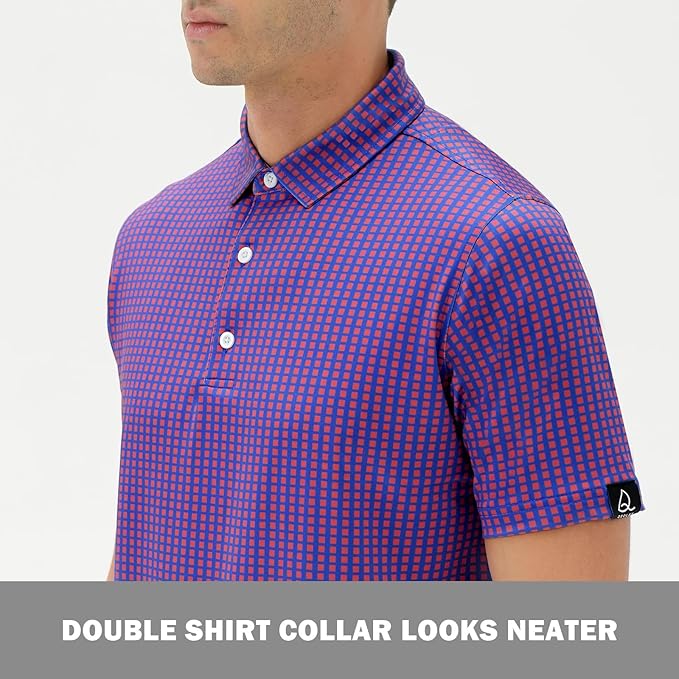 Men's Geometric Print Golf Polo Shirt, Quick Dry Short Sleeve Top