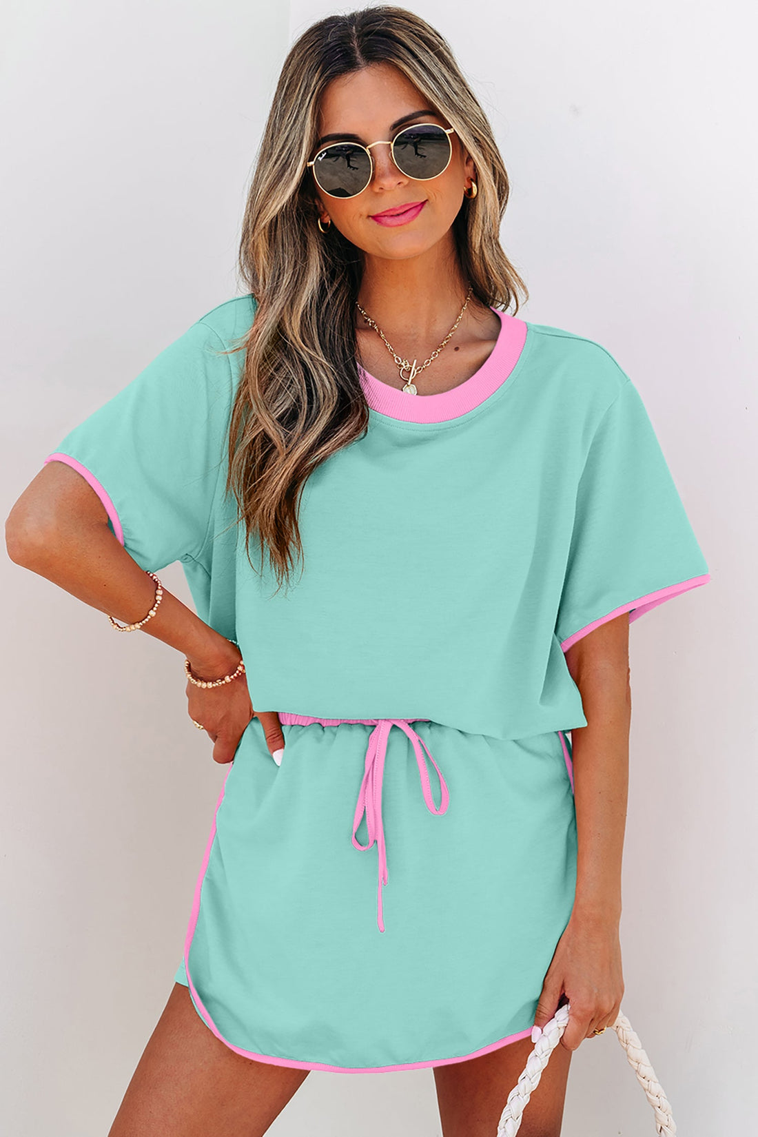 Hunter Drop Shoulder T-Shirt & Skort Set in Mint Green or Pink