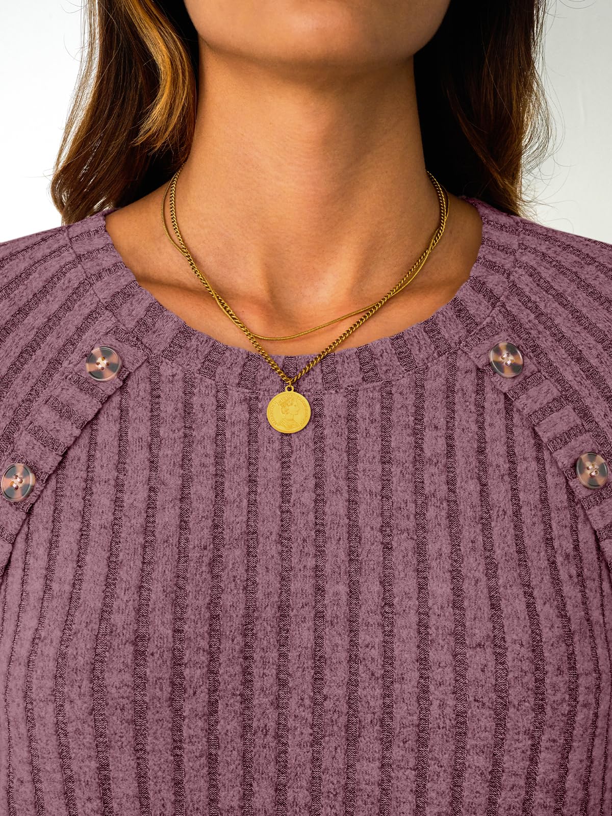 Women's Long Sleeve Tops - Fall Lightweight Sweaters with Shoulder Buttons