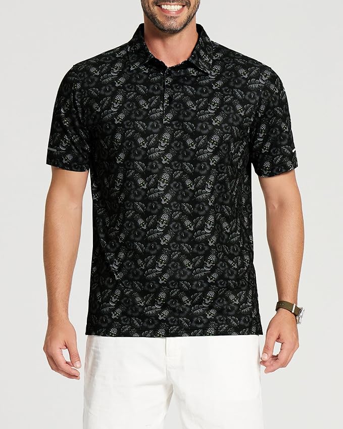 Men's Performance Striped Golf Polo - Moisture Wicking Sport Shirt