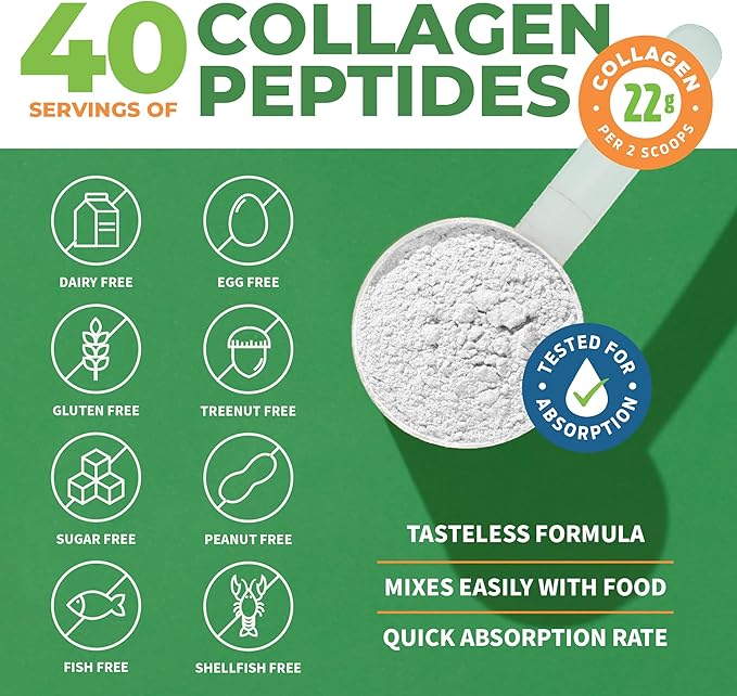 Collagen Peptides Powder Unflavored - Hydrolyzed Collagen Protein Powder Type 1, 2 & 3 - Grass Fed Keto Collagen Powder for Women & Men - Vital Hair, Skin, Nails, Joints, Recovery, 11g Per Serving