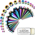 BodyJ4You 37PC Ear Stretching Kit - Beginner Gauges 14G-00G Starter Set - Aftercare Balm Wax - Steel Tapers Single Flare Plugs Screw Fit Tunnels - Women Eyelet Mens Earrings Expander Piercing Jewelry