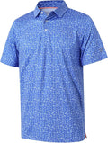 Close up of striped fabric on men's performance golf polo
