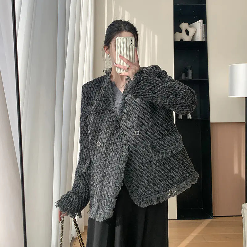 Women's Tassel Wool Coat Set for Winter