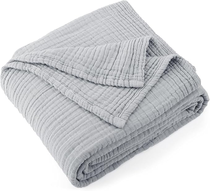 Carriediosa 100% Cotton Muslin Throw Blanket 90" X 90" Queen Size，4-Layers Summer Gauze Throws for Bed Couch，Soft Lightweight Breathable Linen Blankets Bedspread for Adults All Season，Grey