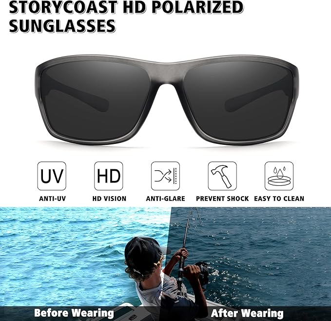 STORYCOAST Polarized Sports Sunglasses for Men Women Unbreakable Frame Cycling Fishing Driving