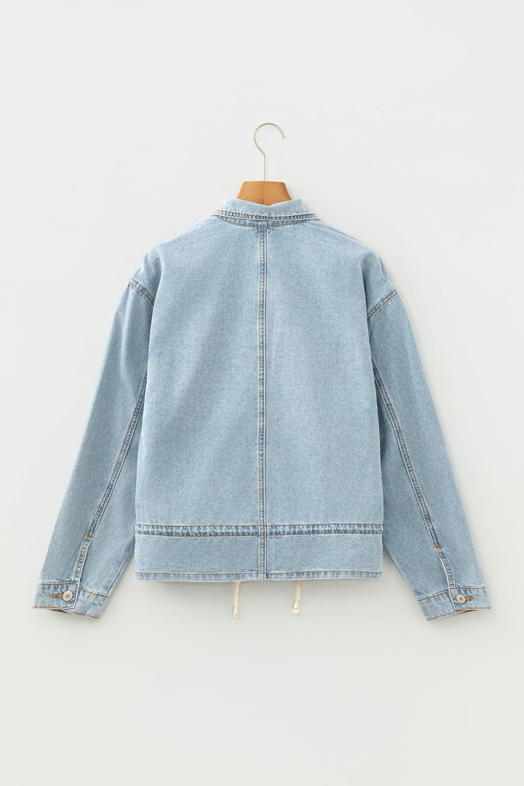 Light Wash Denim Drawcord Hem Jacket
