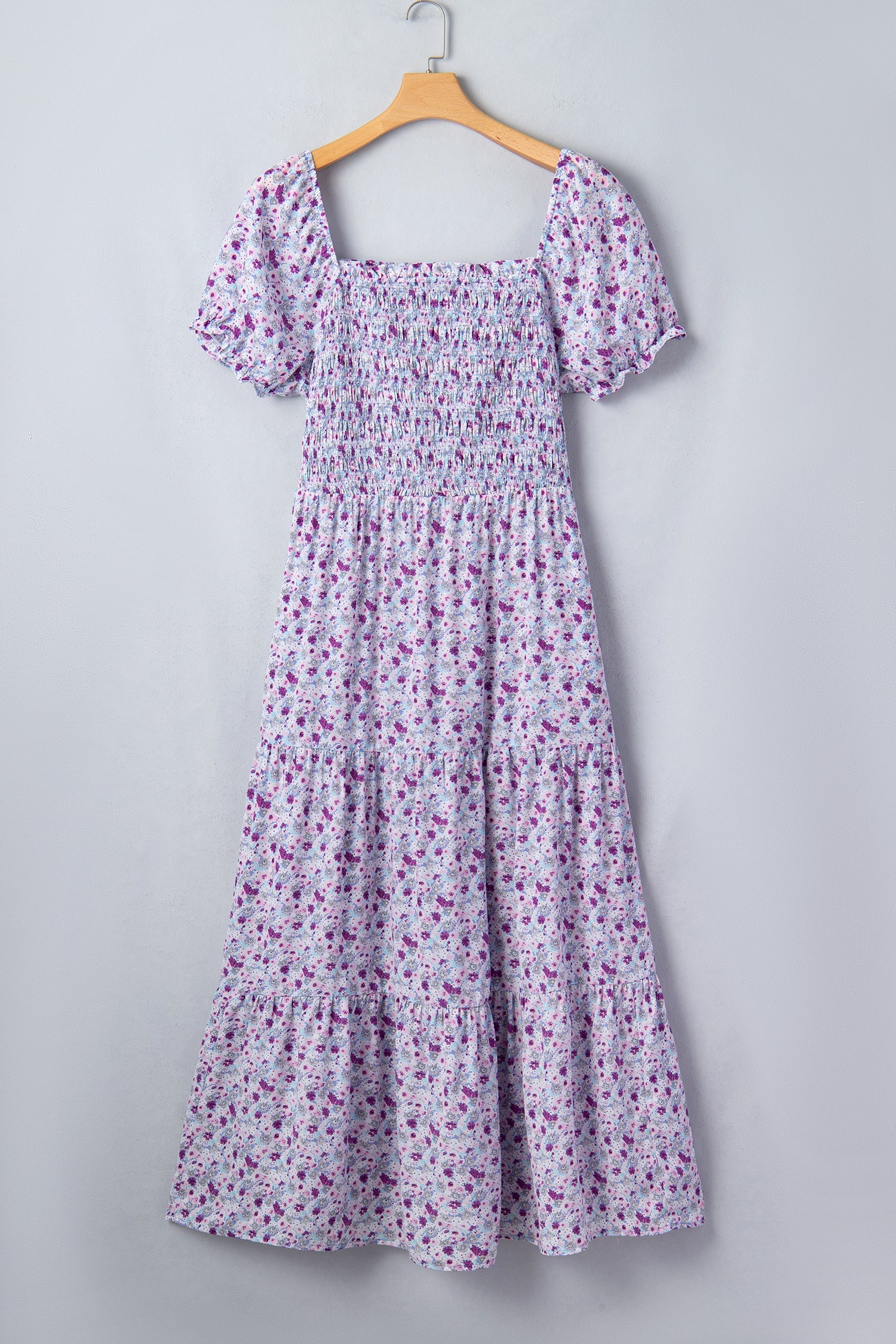 Kelsey Square Smocked Maxi Dress with Puff Sleeves and Floral Print