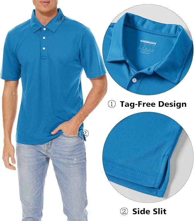 Men's Quick Dry Polo Shirt Moisture Wicking Performance Golf Shirt