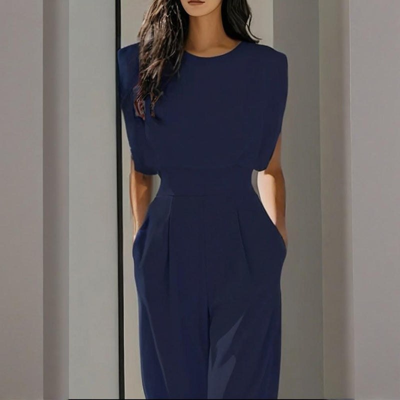 Women’s Wide-Leg Short-Sleeve Jumpsuit with Waist Tie Detail - Image 4