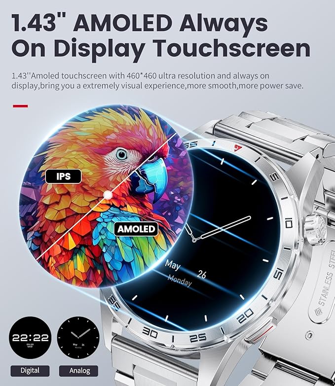 Smart Watches for Men Women, 1.43" Bluetooth Call Sports Smart Watch, Waterproof Fitness Tracker with 110+ Sports Modes/Heart Rate/Sleep Monitor, Fitness Smart Watch for Android & iPhone(3 Straps)