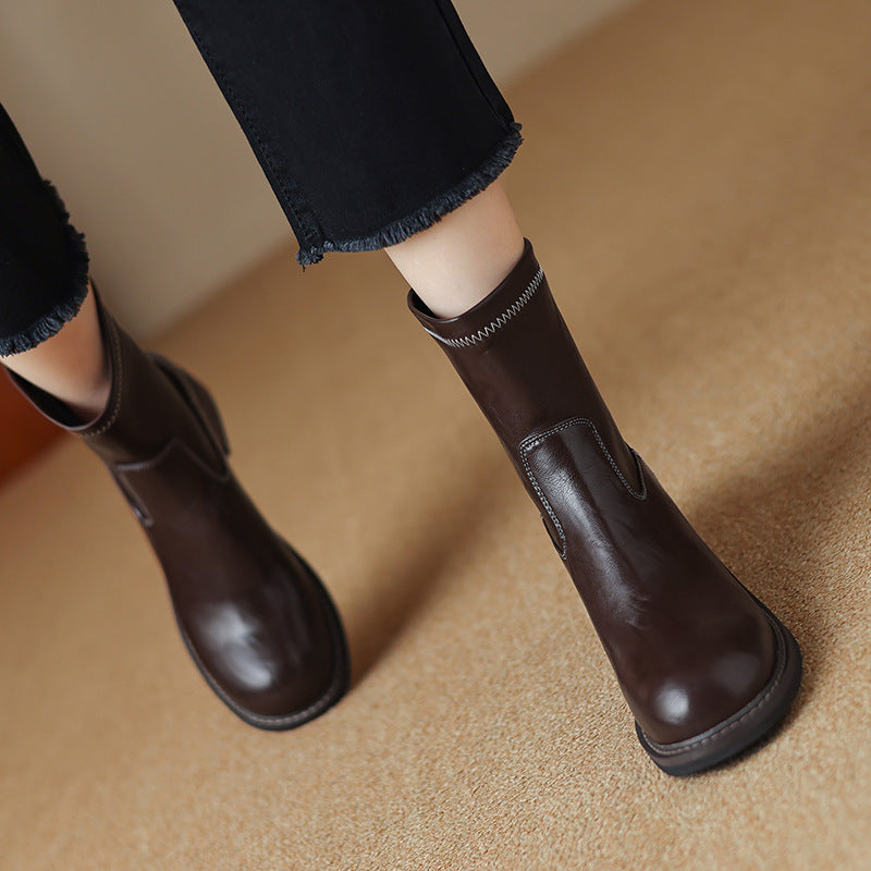 Women’s Mid-Heel Martin Boots Casual Square Heel Ankle Boots - Image 5