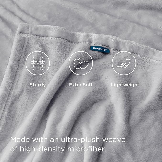 Bedsure Fleece Throw Blanket - Light Grey Lightweight Blankets for Sofa, Couch, Bed, Camping, Travel - Super Soft Cozy Microfiber Throws, 50x60 inches