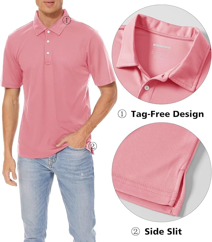 Men's Quick Dry Polo Shirt Moisture Wicking Performance Golf Shirt