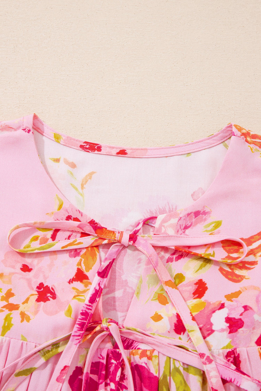 Nicole Puffy Half Sleeve Floral Blouse with Tie Neck