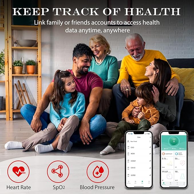 Smart Health Ring for Women Men Fitness Tracker with Heart Rate, Blood Oxygen, Blood Pressure, Sleep Monitoring, Step Counting, IP68 Waterproof for iOS and Android, No Subscription Fee, Gold 6#