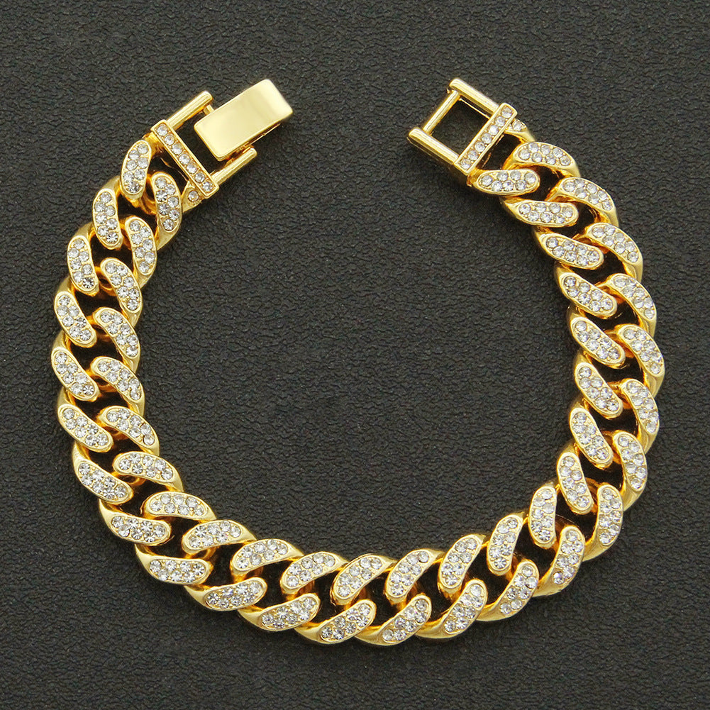 Men's Iced Out Cuban Link Chain Bracelet Geometric Hip Hop Jewelry