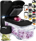 Fullstar All-in-1 Vegetable Chopper and Mandoline Slicer for Kitchen - Cheese Grater, French Fry Cutter, Cheese Slicer - Bonus Handheld Spiralizer Included (6 in 1, Black)