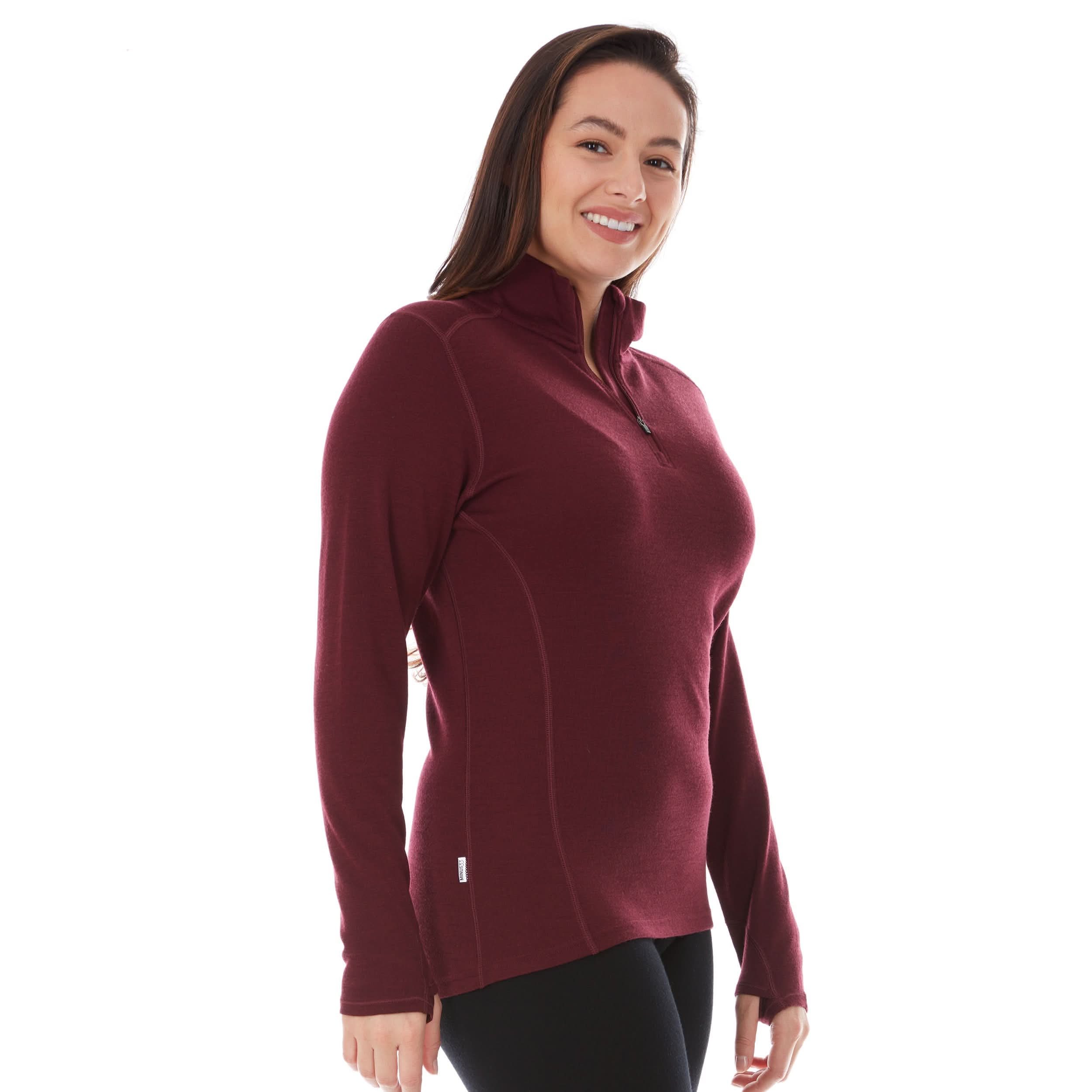 Women's Midweight Merino Wool 1/4 Zip Mock Neck Top