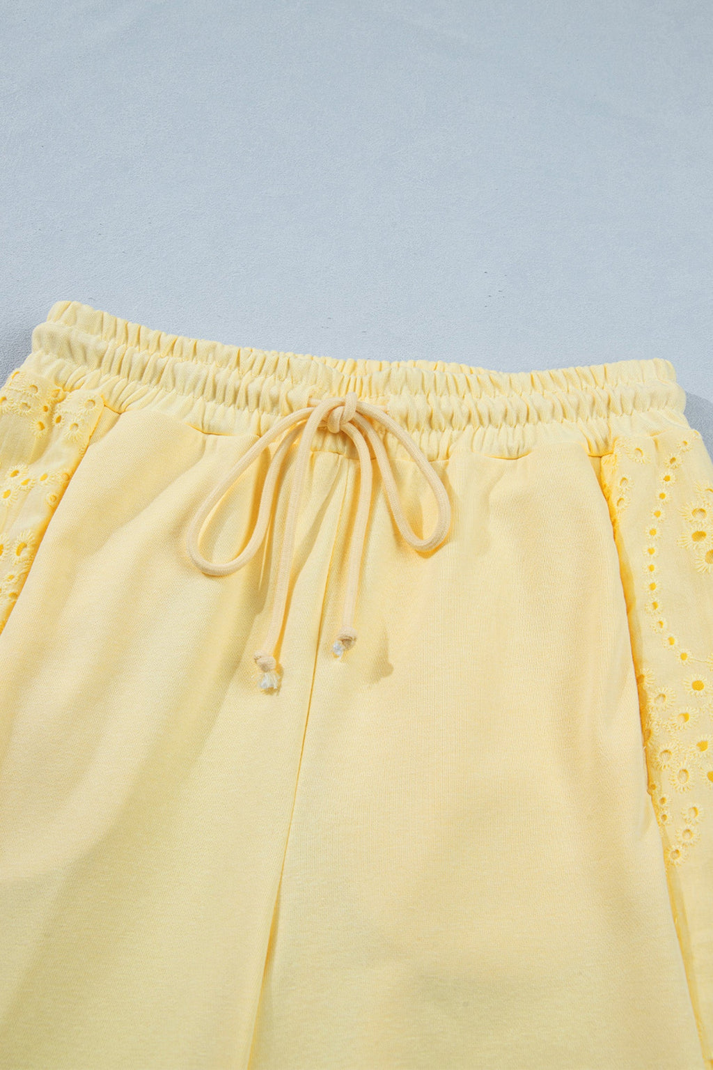 Yellow Eyelet Embroidered Patchwork Top & Wide-Leg Pants Set