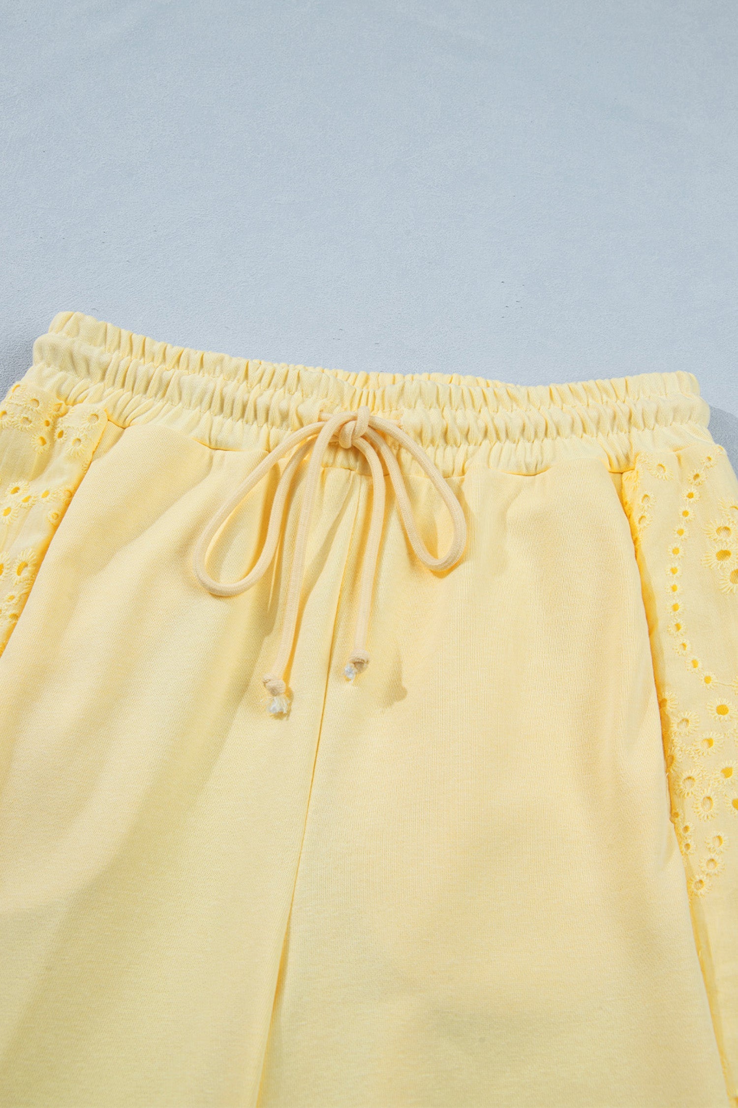 Yellow Eyelet Embroidered Patchwork Top & Wide-Leg Pants Set